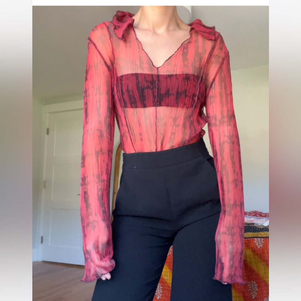 Free people red sheer blouse